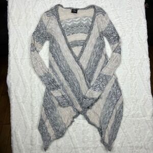 Daytrip Open Front Asymmetrical Hem Cardigan Sweater Light Gray Beige Knit Small